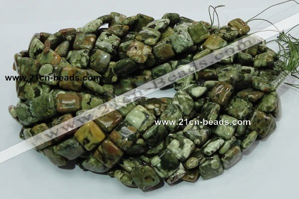 CPS18 15.5 inches 15*15mm square green peacock stone beads wholesale