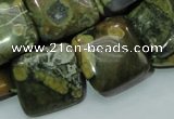 CPS19 15.5 inches 20*20mm square green peacock stone beads wholesale