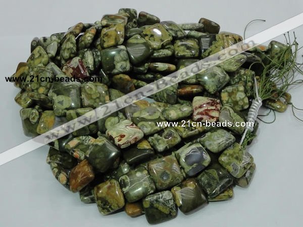 CPS19 15.5 inches 20*20mm square green peacock stone beads wholesale