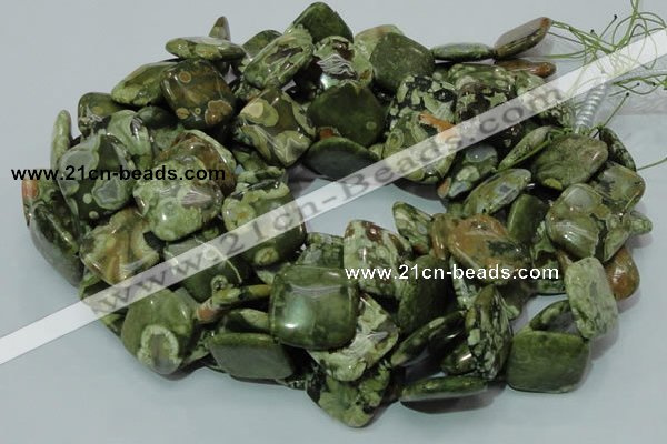 CPS22 15.5 inches 20*20mm rhombic green peacock stone beads wholesale