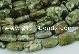 CPS23 15.5 inches 8*12mm rectangle green peacock stone beads