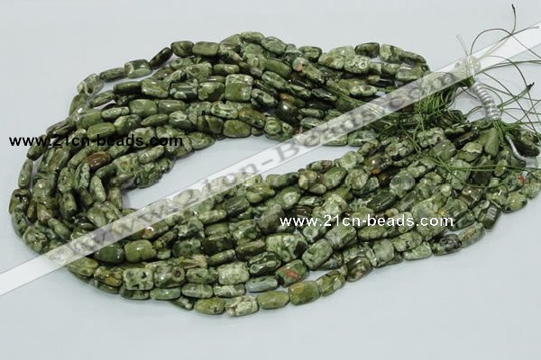 CPS23 15.5 inches 8*12mm rectangle green peacock stone beads