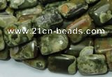 CPS24 15.5 inches 10*14mm rectangle green peacock stone beads