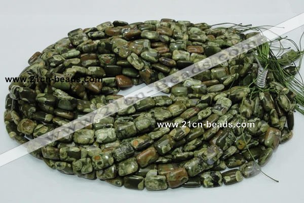 CPS24 15.5 inches 10*14mm rectangle green peacock stone beads