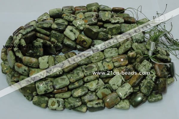 CPS26 15.5 inches 14*20mm rectangle green peacock stone beads