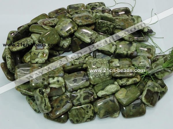 CPS28 15.5 inches 22*30mm rectangle green peacock stone beads