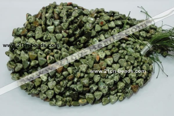 CPS30 15.5 inches 10*10mm triangle green peacock stone beads