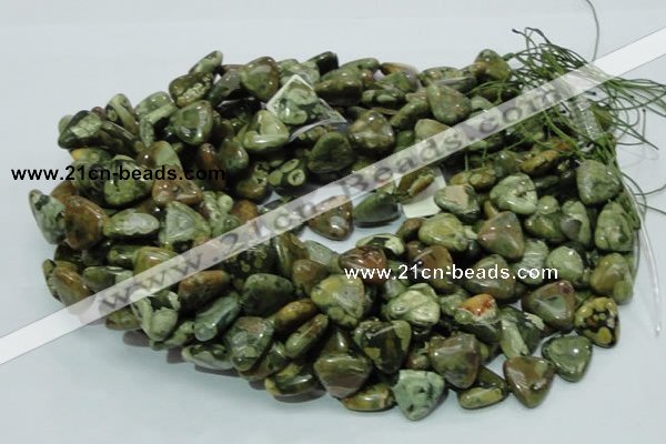 CPS31 15.5 inches 12*12mm triangle green peacock stone beads