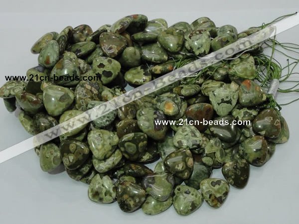 CPS33 15.5 inches 20*20mm triangle green peacock stone beads