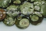 CPS37 15.5 inches 16mm flat round green peacock stone beads