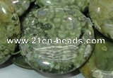 CPS41 15.5 inches 40mm flat round green peacock stone beads