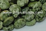 CPS43 15.5 inches 10*14mm oval green peacock stone beads wholesale