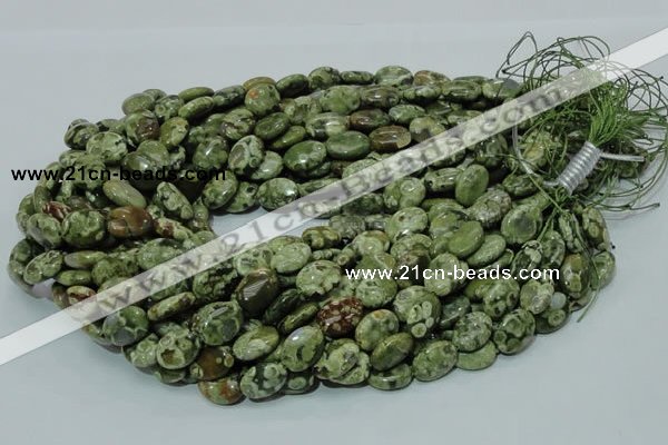 CPS43 15.5 inches 10*14mm oval green peacock stone beads wholesale