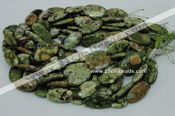 CPS46 15.5 inches 15*30mm oval green peacock stone beads wholesale