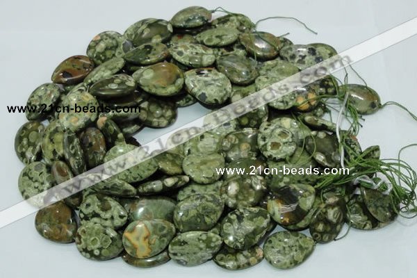 CPS49 15.5 inches 22*30mm flat teardrop green peacock stone beads