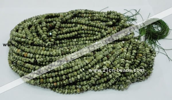 CPS51 15.5 inches 4*6mm faceted rondelle green peacock stone beads