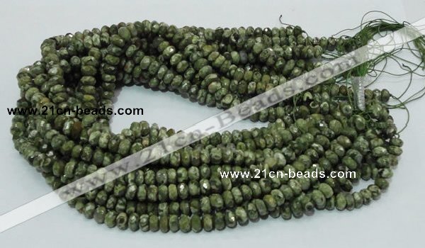 CPS52 15.5 inches 5*8mm faceted rondelle green peacock stone beads
