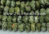 CPS53 15.5 inches 6*10mm faceted rondelle green peacock stone beads