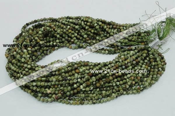 CPS54 15.5 inches 4mm faceted round green peacock stone beads