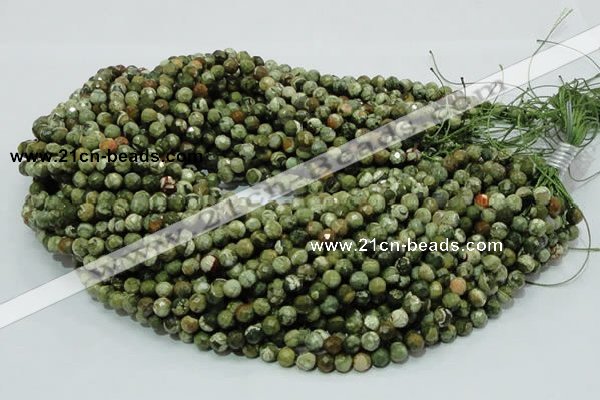 CPS55 15.5 inches 6mm faceted round green peacock stone beads