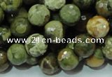 CPS58 15.5 inches 12mm faceted round green peacock stone beads