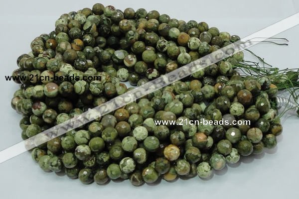 CPS58 15.5 inches 12mm faceted round green peacock stone beads