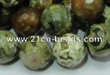 CPS60 15.5 inches 18mm faceted round green peacock stone beads