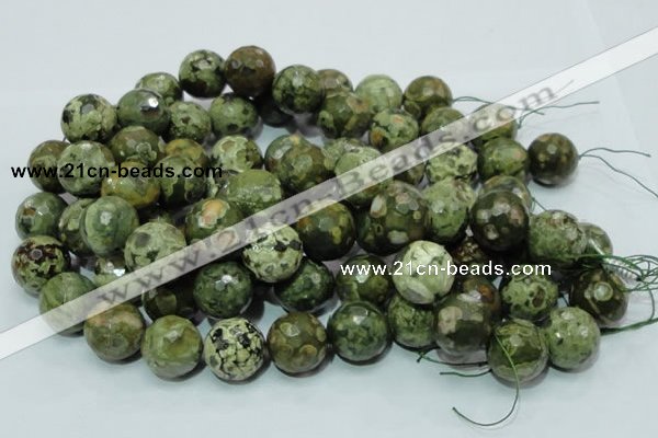 CPS61 15.5 inches 20mm faceted round green peacock stone beads