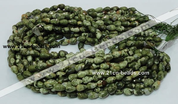 CPS63 15.5 inches 8*12mm faceted teardrop green peacock stone beads