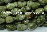 CPS64 15.5 inches 10*14mm faceted teardrop green peacock stone beads