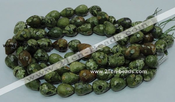 CPS65 15.5 inches 15*20mm faceted teardrop green peacock stone beads