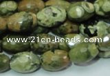 CPS68 15.5 inches 10*15mm faceted rice green peacock stone beads