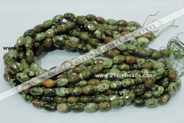 CPS68 15.5 inches 10*15mm faceted rice green peacock stone beads