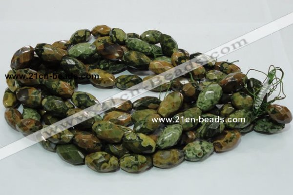 CPS69 15.5 inches 15*25mm faceted rice green peacock stone beads