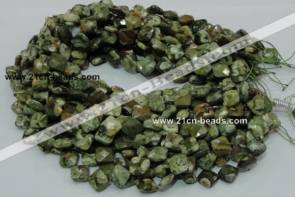 CPS73 15.5 inches 12*12mm faceted rhombic green peacock stone beads