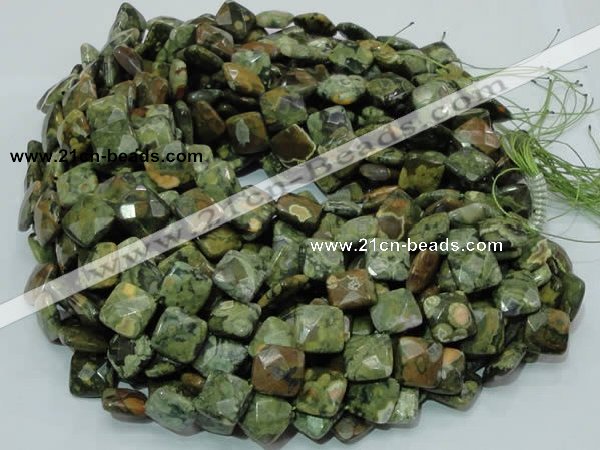 CPS74 15.5 inches 15*15mm faceted rhombic green peacock stone beads