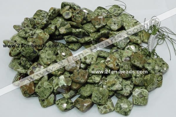 CPS75 15.5 inches 20*20mm faceted rhombic green peacock stone beads