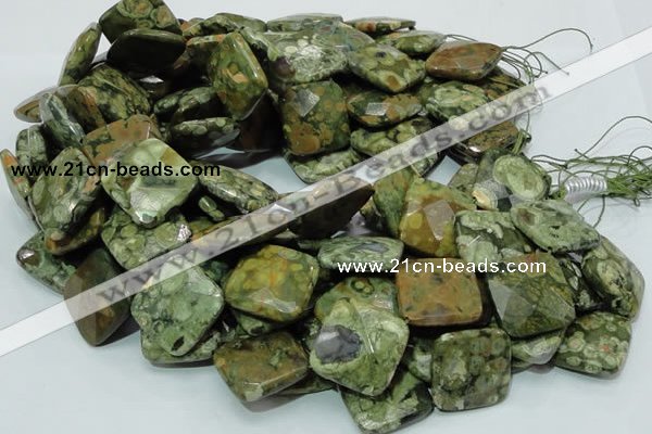 CPS76 15.5 inches 25*25mm faceted rhombic green peacock stone beads
