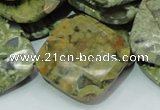 CPS77 15.5 inches 30*30mm faceted rhombic green peacock stone beads