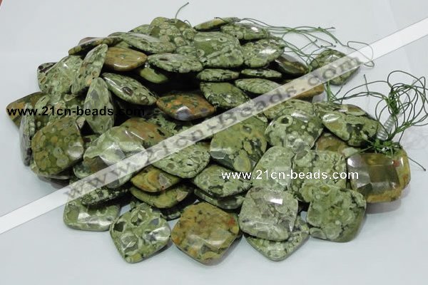 CPS77 15.5 inches 30*30mm faceted rhombic green peacock stone beads