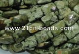 CPS78 15.5 inches 10*14mm faceted rectangle green peacock stone beads