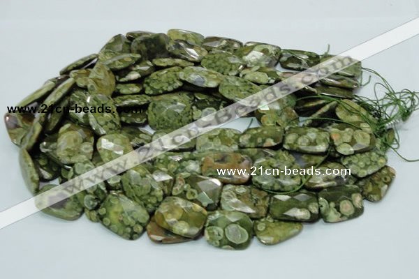 CPS81 15.5 inches 18*25mm faceted rectangle green peacock stone beads