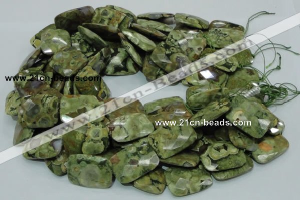 CPS82 15.5 inches 22*30mm faceted rectangle green peacock stone beads