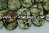 CPS86 15.5 inches 16mm faceted flat round green peacock stone beads