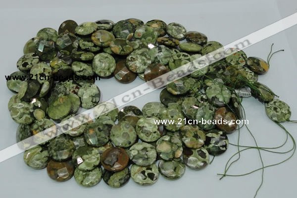 CPS86 15.5 inches 16mm faceted flat round green peacock stone beads