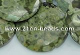 CPS88 15.5 inches 40mm faceted flat round green peacock stone beads