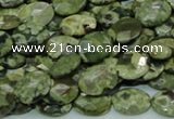 CPS89 15.5 inches 10*14mm faceted oval green peacock stone beads