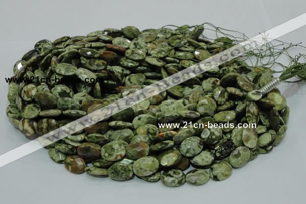 CPS90 15.5 inches 14*18mm faceted oval green peacock stone beads