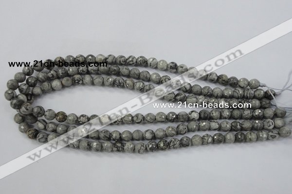 CPT112 15.5 inches 8mm faceted round grey picture jasper beads