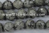 CPT114 15.5 inches 12mm faceted round grey picture jasper beads